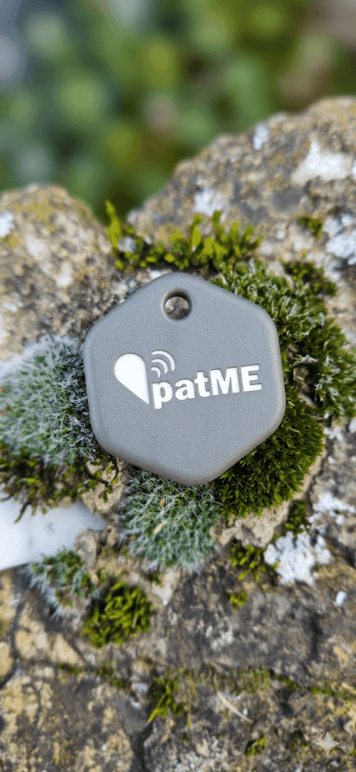 Tag NFC patME su muschio — ciondolo per collare